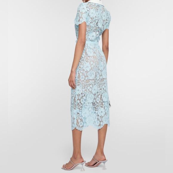 SELF-PORTRAIT Cord Belted Lace Midi Shirtdress size 0 - Picture 2 of 12